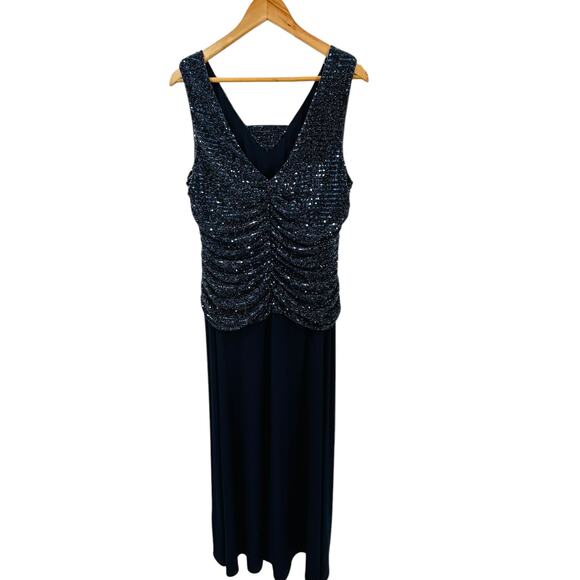 R&M Richards Women’s Plus Size Metallic Sequined A-Line Dress, Navy Blue, 16W‎ - Picture 3 of 9
